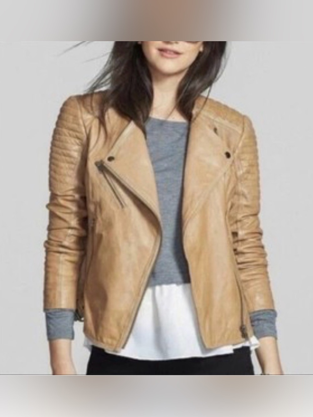 Treasure & Bond Light Tan Quilted Leather Moto Jacket size S(4-6)